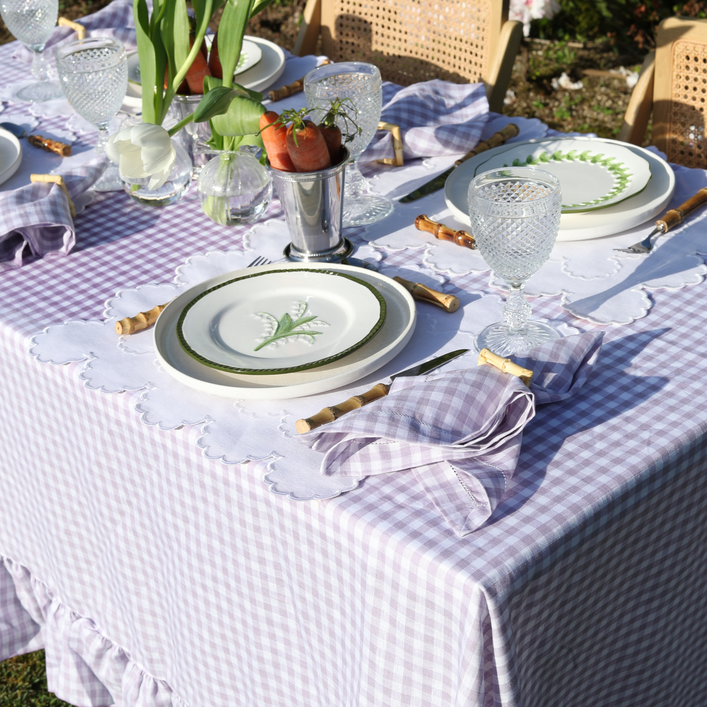 Toalha de Mesa Linho com Folho Vichy Lavanda