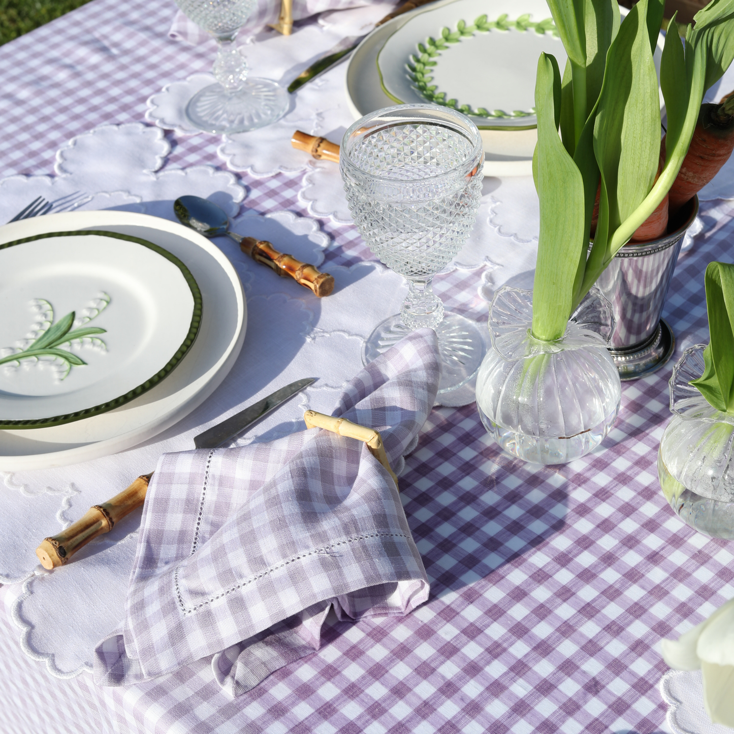 Toalha de Mesa Linho com Folho Vichy Lavanda