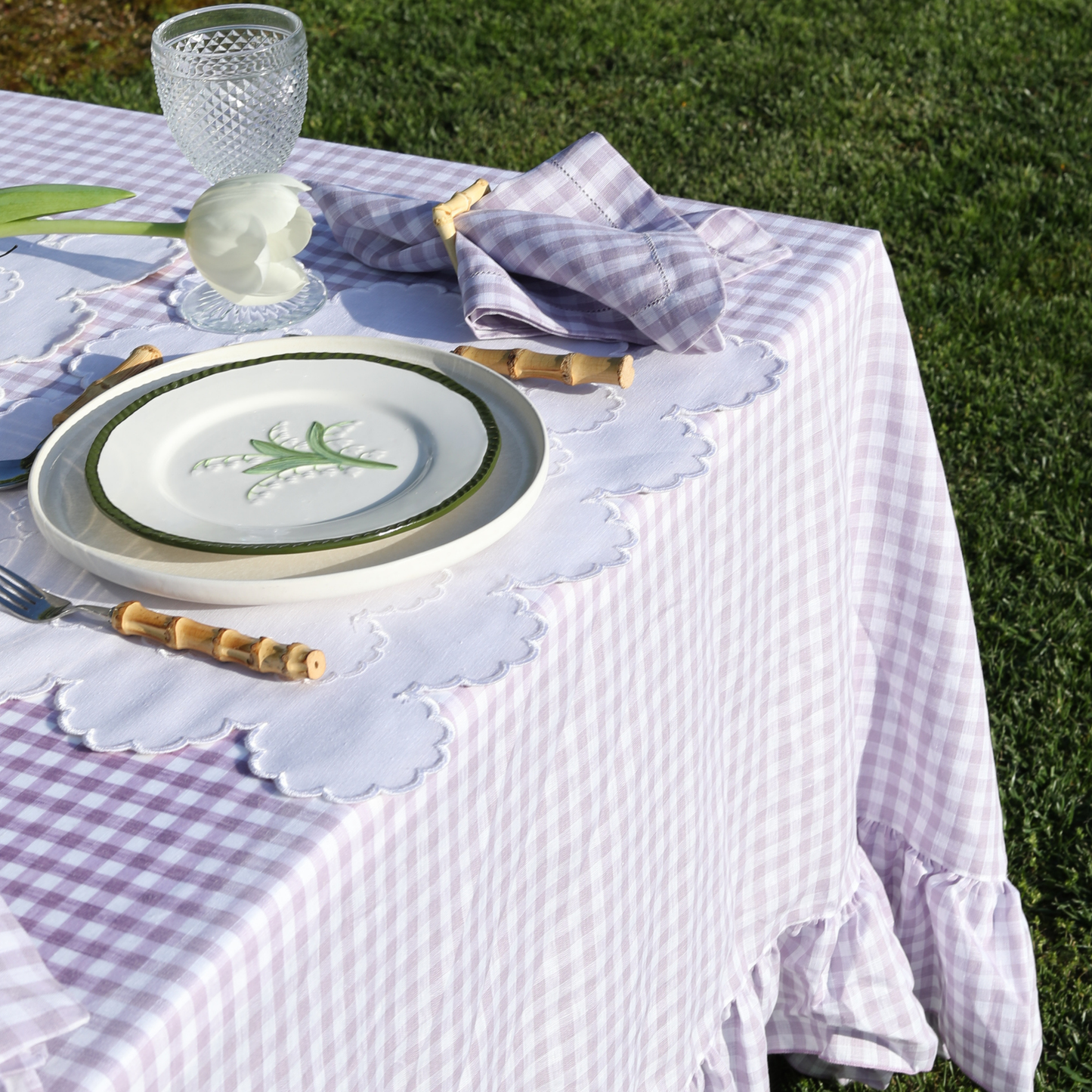 Toalha de Mesa Linho com Folho Vichy Lavanda